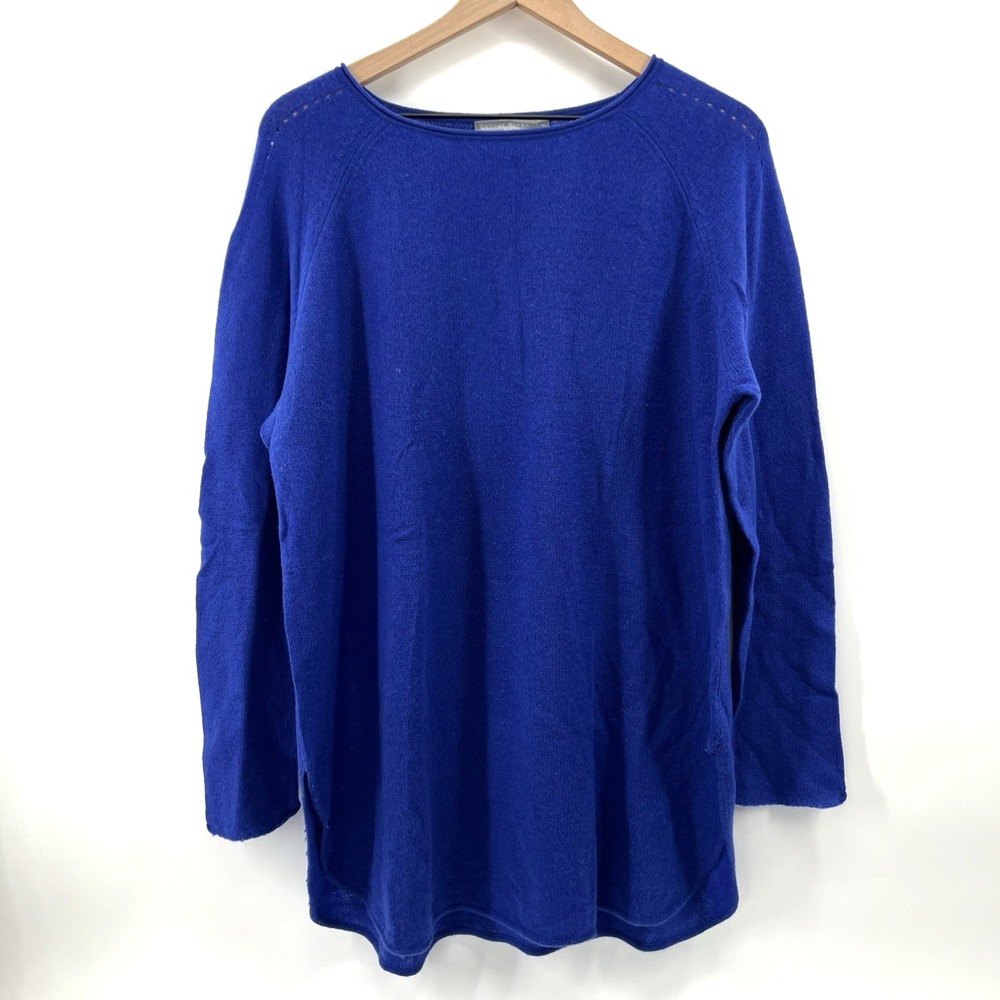 Colour Works 100% Cashmere Sweater Women XL Indigo Blue Tunic Old Money Luxury